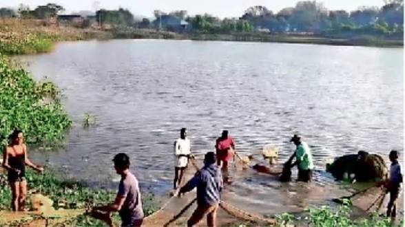 CG: तालाब में मछुआरों को लगा बड़ी मछली फंस गई, जाल बाहर खींचा तो देखकर उड़े होश